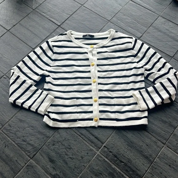 LILLUSORY Women Striped Cardigan Sweater in black & white - Picture 5 of 7